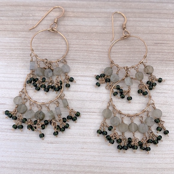 ❤️ Chandelier earrings with blue and gray beads - Picture 3 of 3